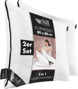 Almohada 80X80 Cm - Diseño 2 en 1 - almohada en almohada - almohada para dormir grande transpirable y lavable y 100% vegana - 2 almohadas 3 opciones - almohada con relleno de 600G y 1200G Naty Shop almohadas estándar Almohada Premium Juego de 2 - 80 X 80 Cm