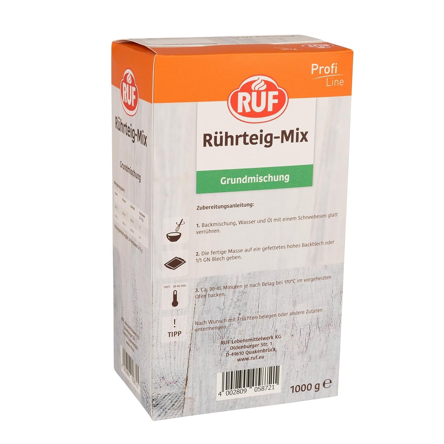 RUF Rührkuchen Backmischung, Nur Wasser & Öl Zugeben, Rezeptur Für Blechkuchen, Kastenkuchen, Muffins, Gugelhupf Und Tortenböden, 1X1000G Mezcla para hornear y cocinar Naty Shop