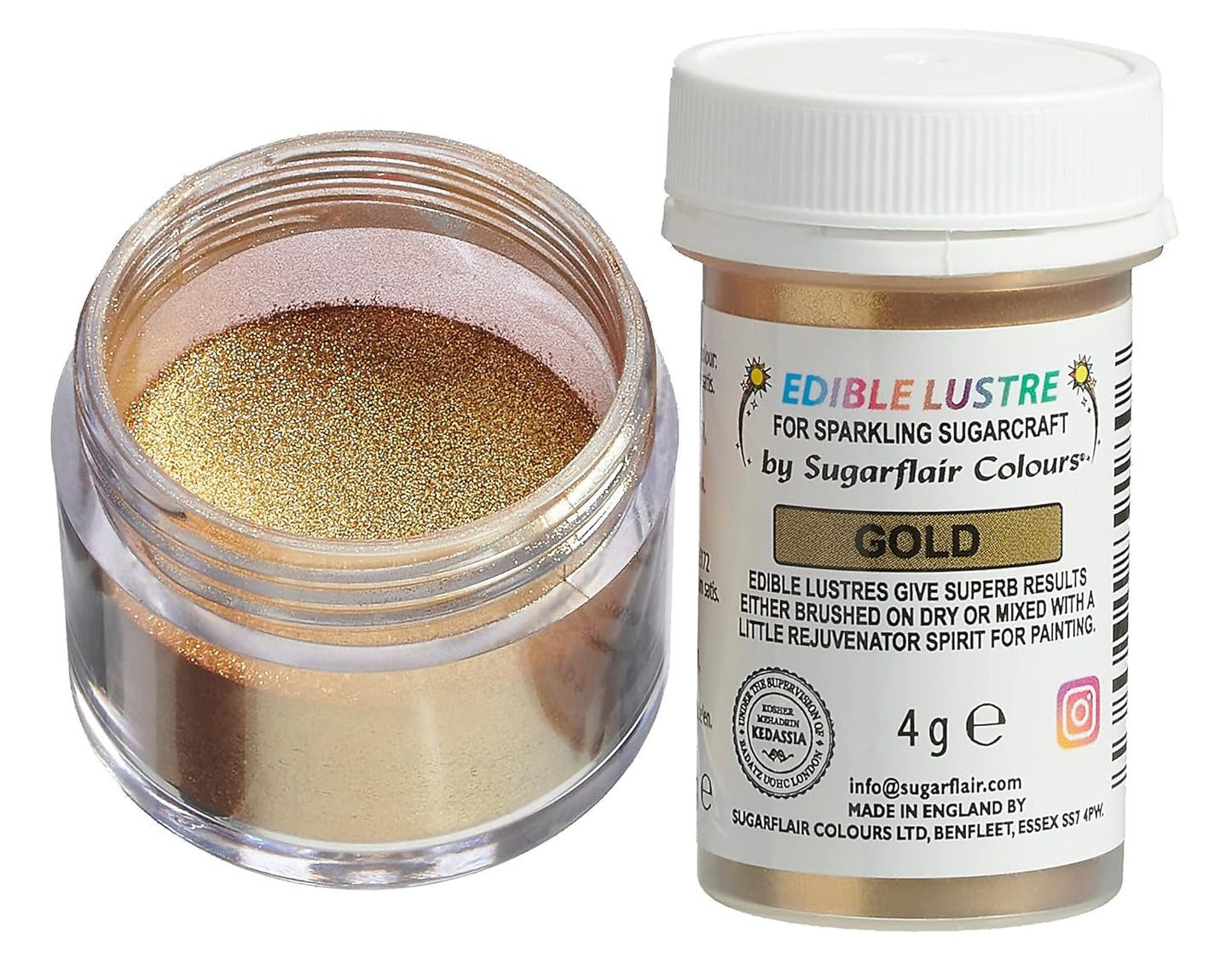Colorante alimentario comestible Sugarflair, dorado - Polvo de glaseado alimentario para pasteles, magdalenas, chocolate, pasteles, postres, helados, bebidas, cócteles y más - 4 g