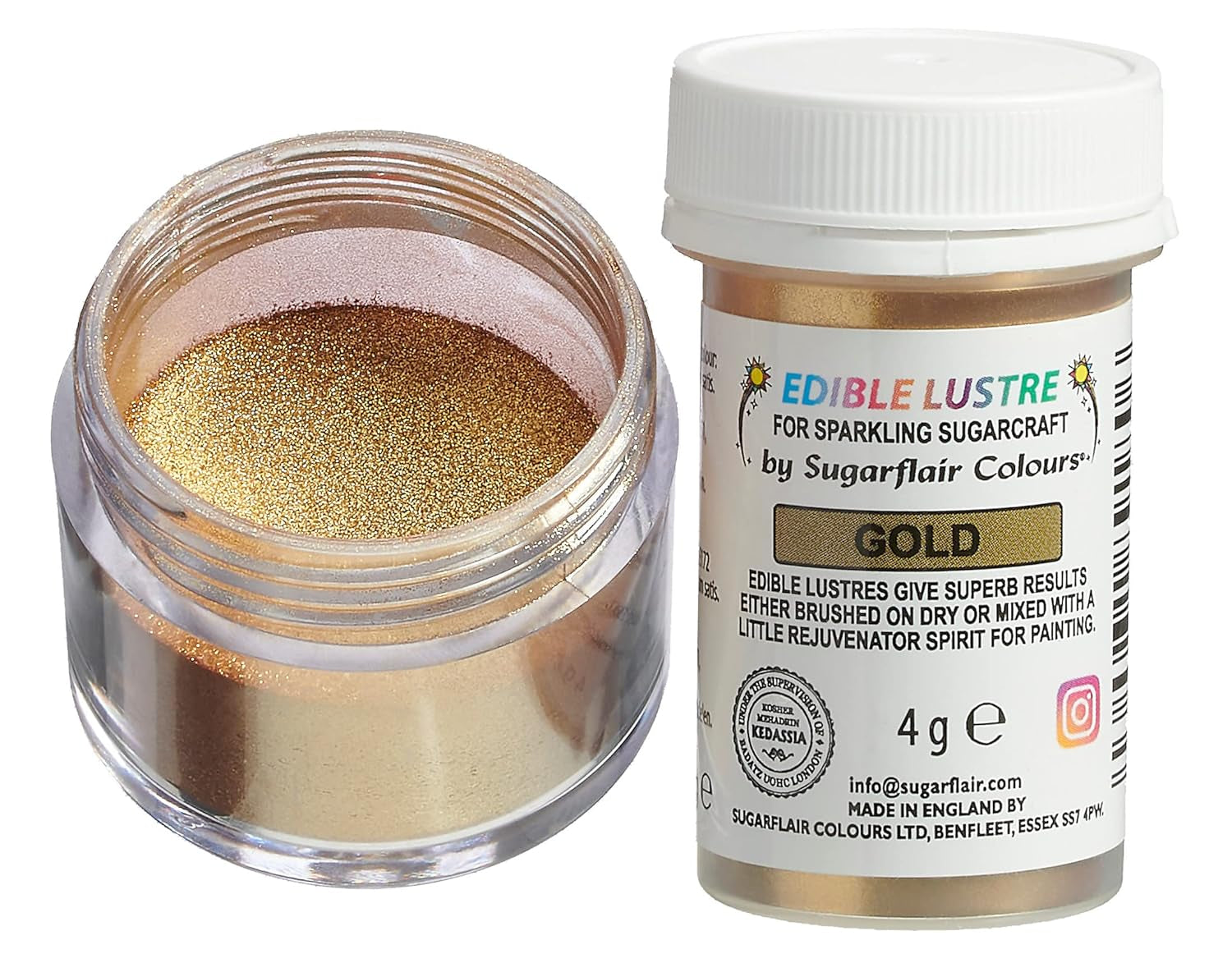 Colorante alimentario comestible Sugarflair, dorado - Polvo de glaseado alimentario para pasteles, magdalenas, chocolate, pasteles, postres, helados, bebidas, cócteles y más - 4 g