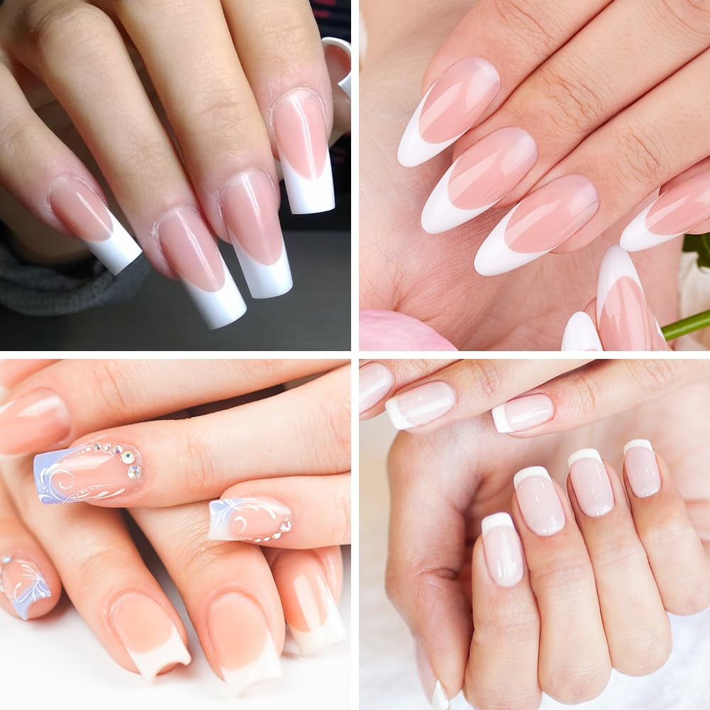 Juego de 240 puntas de uñas postizas, prensa francesa en uñas postizas, prensa en uñas francesas, 12 tamaños, uñas postizas con pegamento para mujeres y hombres (blanco desnudo, almendra mediana)