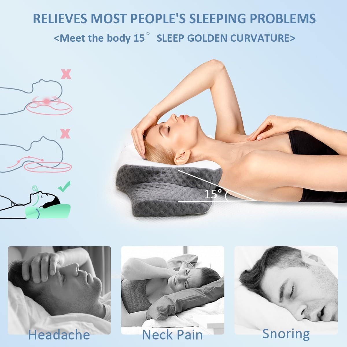Topmener Almohada Ortopédica Viscoelástica, Almohada Cervical Ajustable, Almohada Ortopédica Ergonómica con Forma de Mariposa para Soporte del Cuello Durante el Sueño, Almohada para Dormir Boca Arriba y Boca Abajo Almohadas Ortopédicas Cervicales Naty Shop