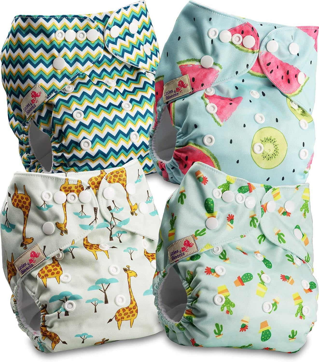 Littles and Bloomz FLP2-0406 Pañal reutilizable con clip estándar, 4 pañales