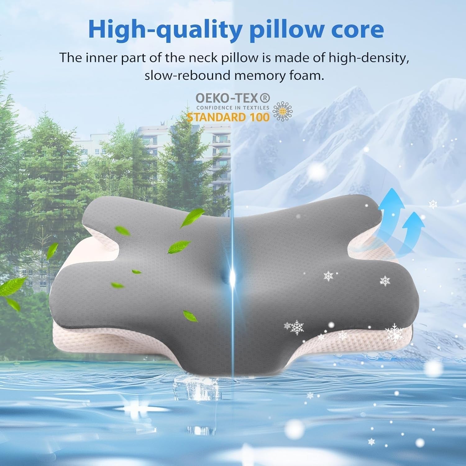 MULISOFT Almohada viscoelástica, cómoda almohada para la cabeza, almohada de apoyo para el cuello, almohada ergonómica para dormir de lado (gris) Almohadas ortopédicas cervicales Naty Shop