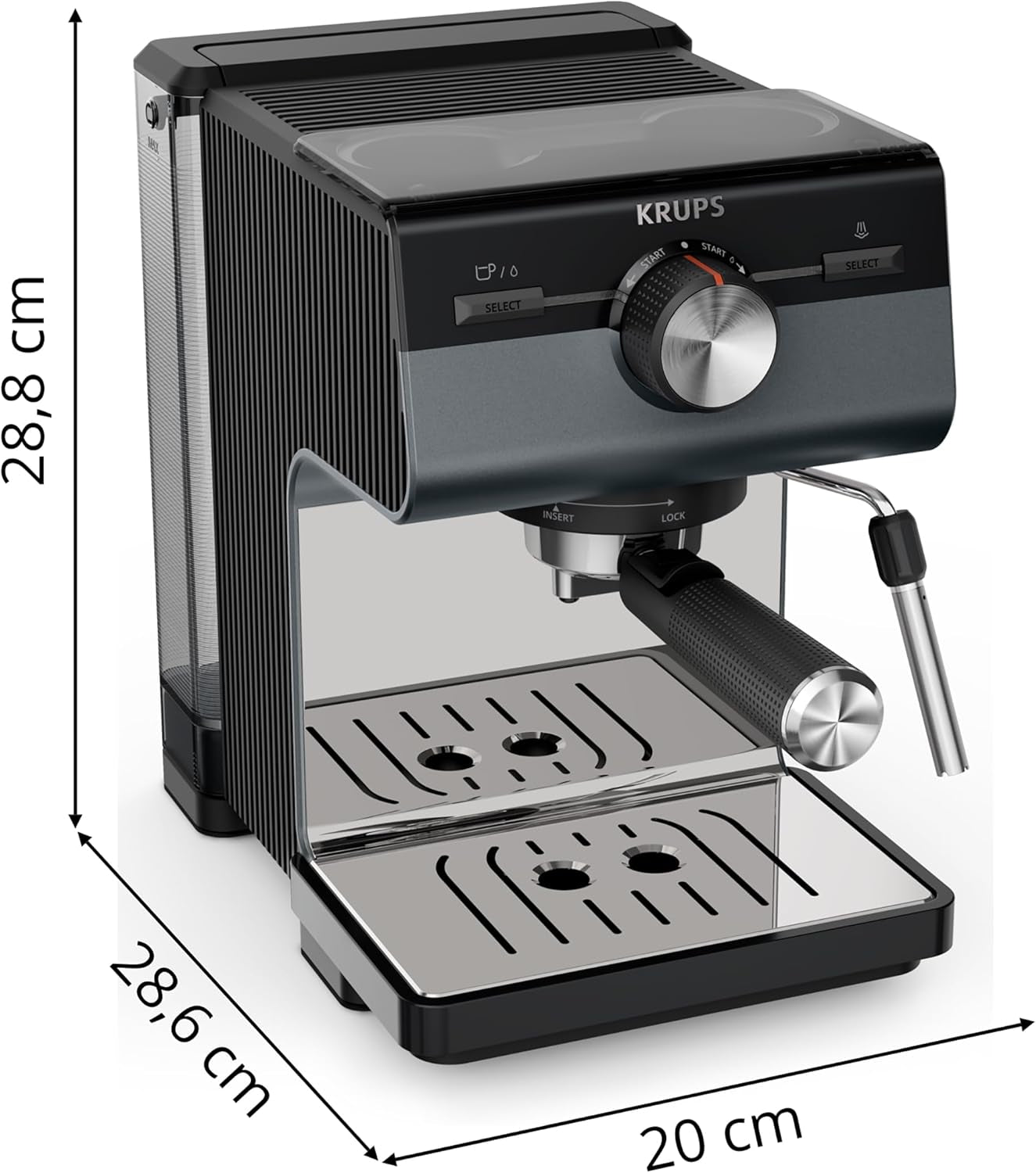 Cafetera espresso KRUPS Authentic+, 15 bar, funcionamiento intuitivo, diseño sofisticado, boquilla de vapor, accesorios ampliados incluidos, Bullet Dark silver/Acero inoxidable, XP384G10