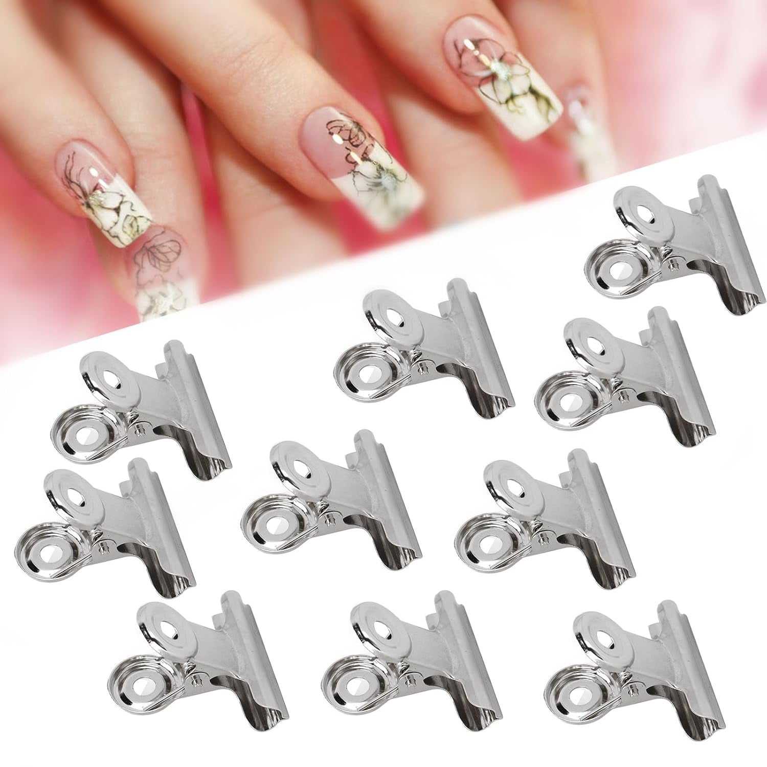 10 piezas Clips de uñas Clip de metal Clip de extensión de uñas Herramienta de arte de uñas Fijador de fibra de vidrio Accesorios de arte de uñas Equipo práctico duradero Salón de bricolaje para el hogar