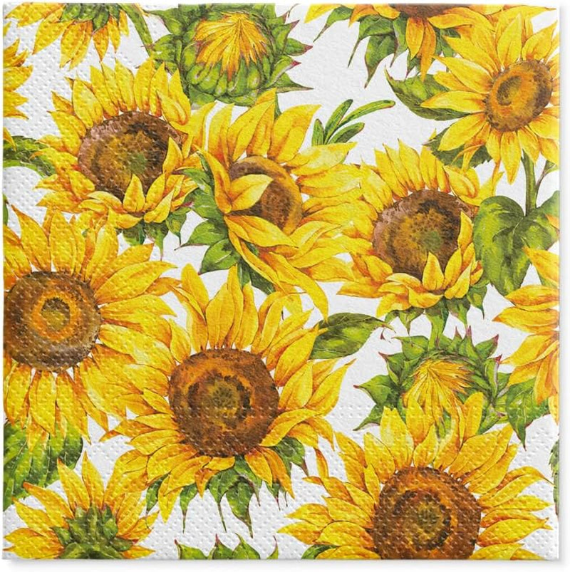 PAW - Servilletas de 3 capas (33 x 33 cm) I 20 piezas I Perfectas para cumpleaños, fiestas, fechas I Decoración de mesa de otoño I Servilletas de papel de colores - Pétalos amarillos de girasol I Girasol bailando