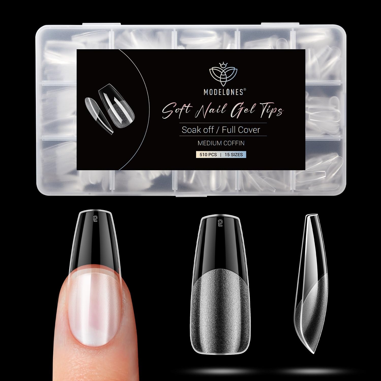 Modelones Puntas de Uñas 510 Piezas - Juego de Puntas de Uñas de Cobertura Completa, Juego de Puntas de Gel, Puntas de Uñas de Resina PMMA Prepulidas, Uñas Artificiales para Pegamento en Nail Art DIY, Squoval Corto