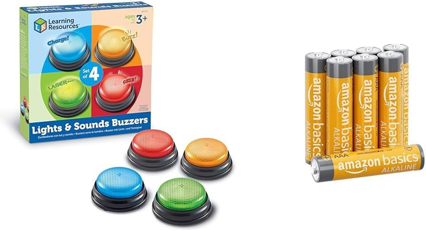 Learning Resources Light & Sound Buzzer juegos educativos a partir de 3 años Juguete de preguntas para niños con 4 sonidos diferentes para noches de juegos y aulas Bebe Naty Shop juguetes + pilas Set de 4