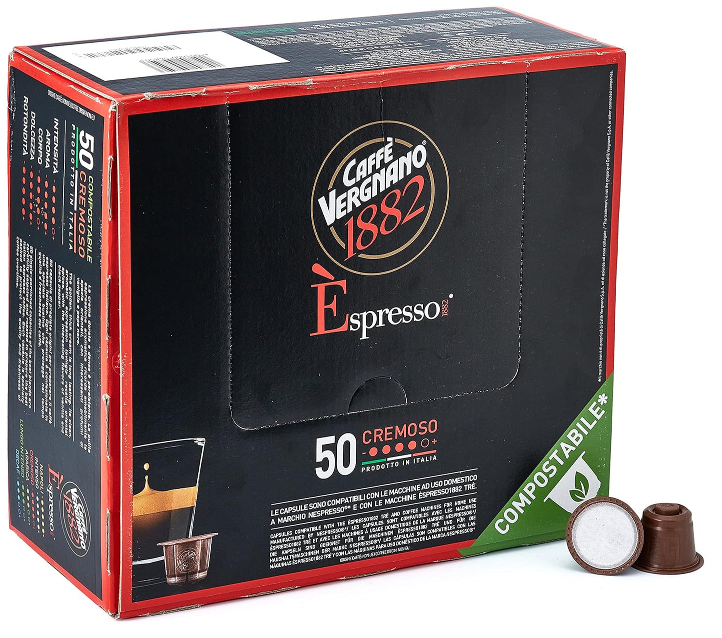 Caffè Vergnano 1882 - Èspresso Kompostierbare Kaffeekapseln, Compatible con Nespresso, Cremoso (Cremoso) - Packung Enthält 50 Kapseln