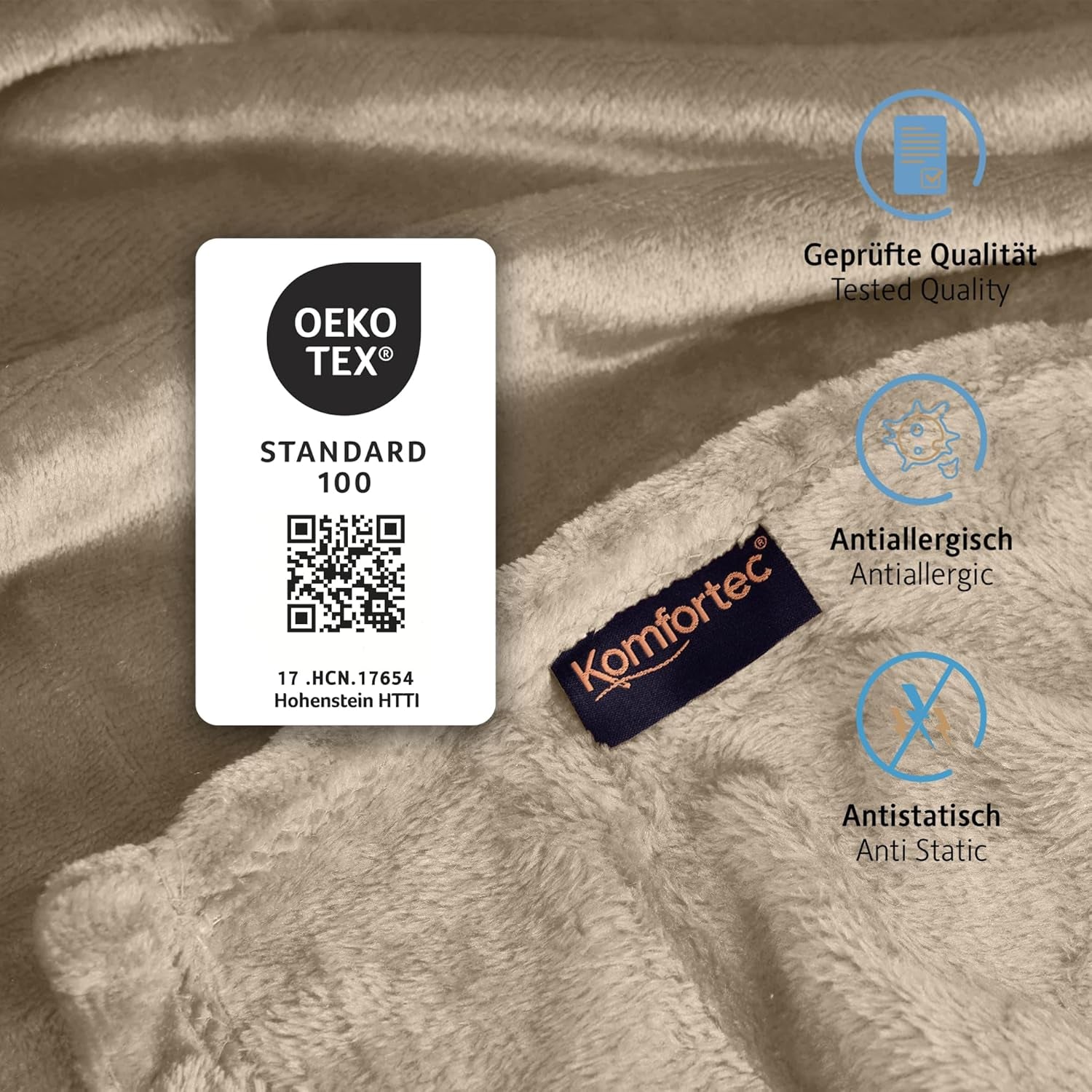 Komfortec manta mullida, cómoda manta, manta polar, certificado Oeko-Tex, súper suave, 150X200 cm, 260 g/m², beige Camas y mantas Besuche den Komfortec-Store