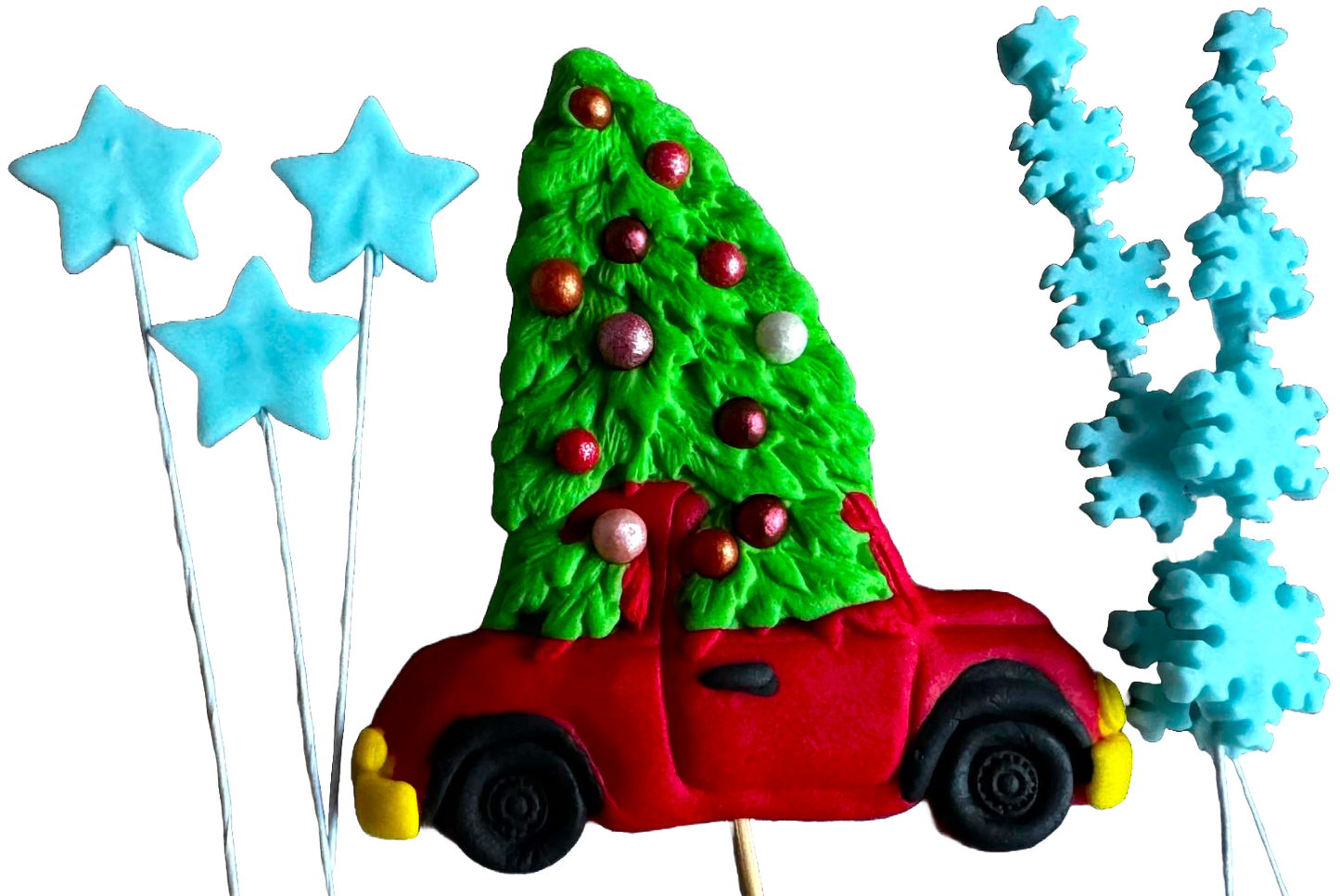 Set de 6 adornos comestibles de pasta de azúcar, Navidad, coche, árbol, estrellas y copos de nieve Decoraciones de pasta de azúcar Naty Shop