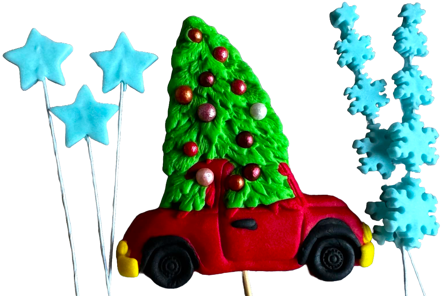 Set de 6 adornos comestibles de pasta de azúcar, Navidad, coche, árbol, estrellas y copos de nieve Decoraciones de pasta de azúcar Naty Shop