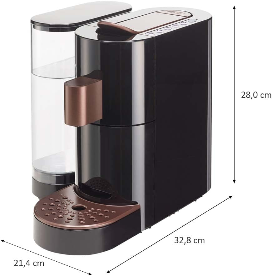 Cafetera espresso de cápsulas K-FEE TWINS II para café, té y cacao | Máquina de café espresso para tazas grandes | Calentamiento rápido | Depósito de agua de 2,3 litros | 19 barras | Negro-cobre