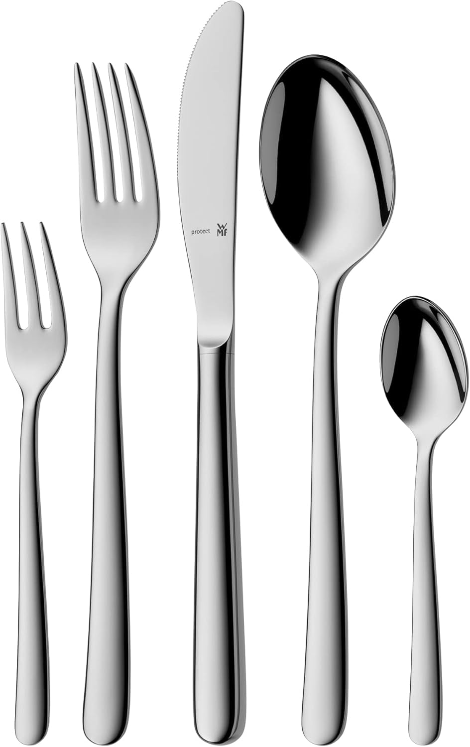 WMF Kult plus Juego de cubiertos de acero inoxidable para 6 personas Juego de cubiertos de 30 piezas Cuchillo con mango hueco Cromargan Protect Pulido Resistente a los arañazos Apto para lavavajillas Naty Shop