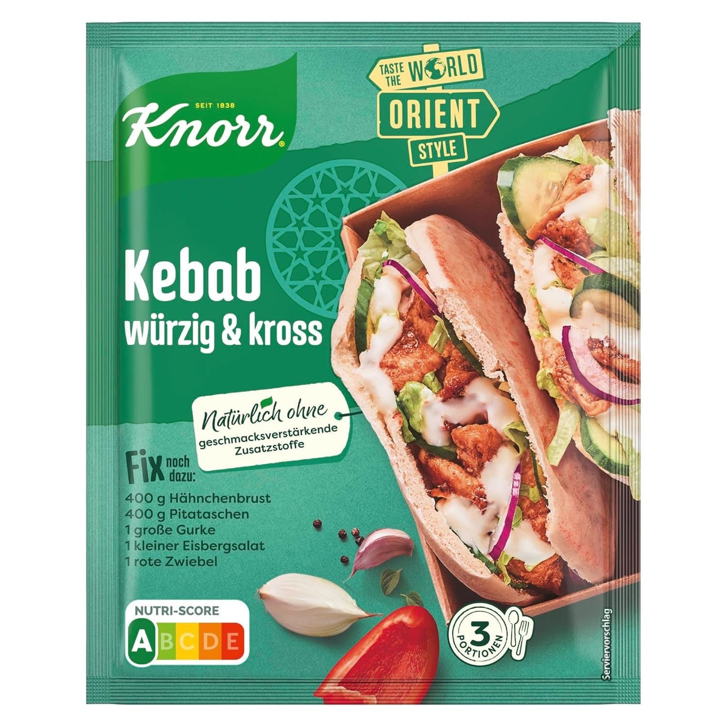 Knorr Fix Kebab para un würzig und krosses Hähnchen Gericht ohne geschmacksverstärkende Zusatzstoffe 3 porciones