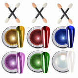 Wahrshei 6 Chrome Nail Powder, Chrome Pulver Nägel Mit Spiegeleffekt, Laser Chrome Puder, Polvo efecto perla para uñas esmaltadas en forma de donut