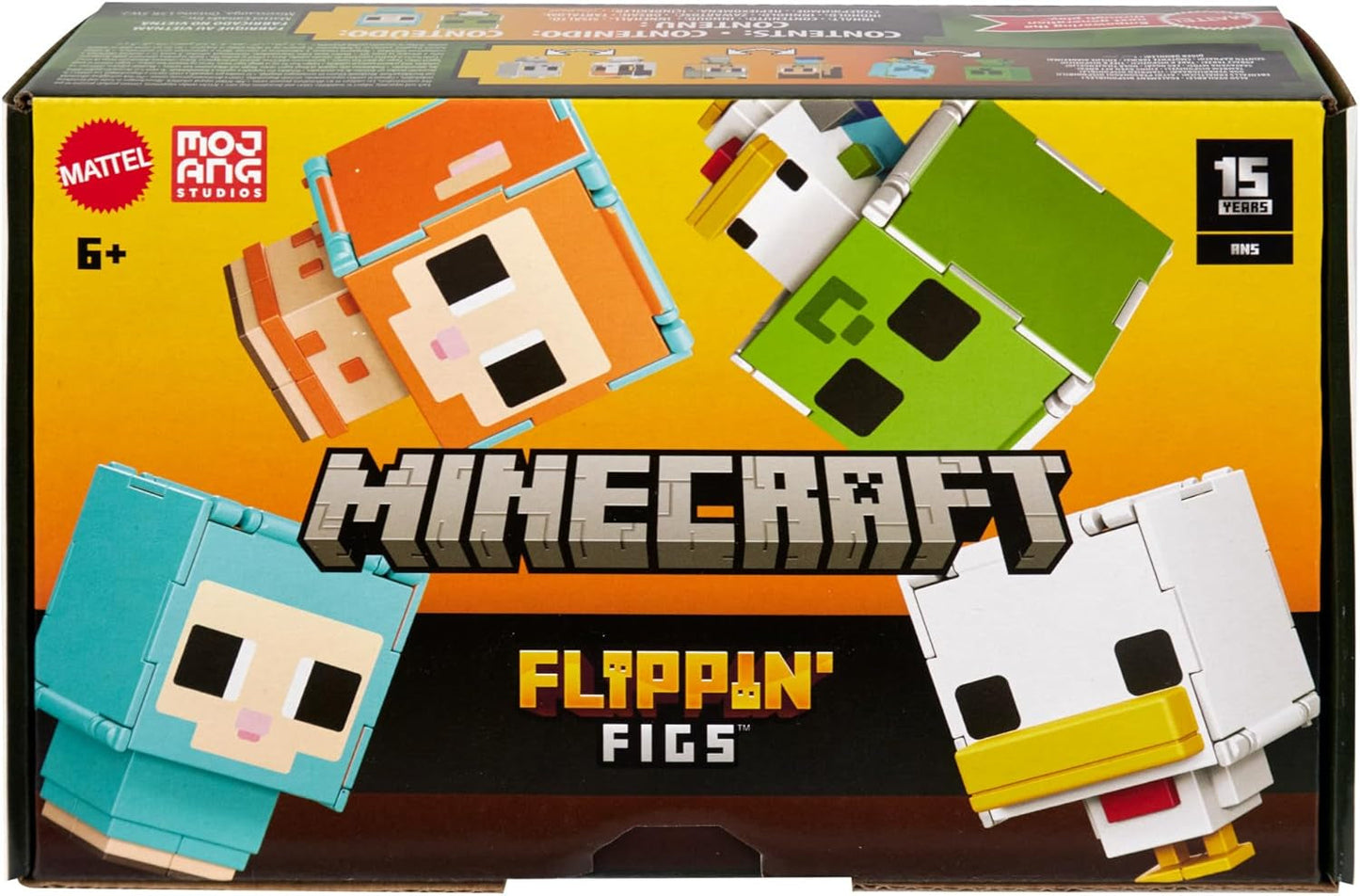 Mattel Minecraft Flippin' Figs Oveja y Pollo Paquete de 2 con Figuras de Juego 2 en 1, Cabezas Grandes y Diseño de píxeles HXK17 Figuras de acción Naty Shop