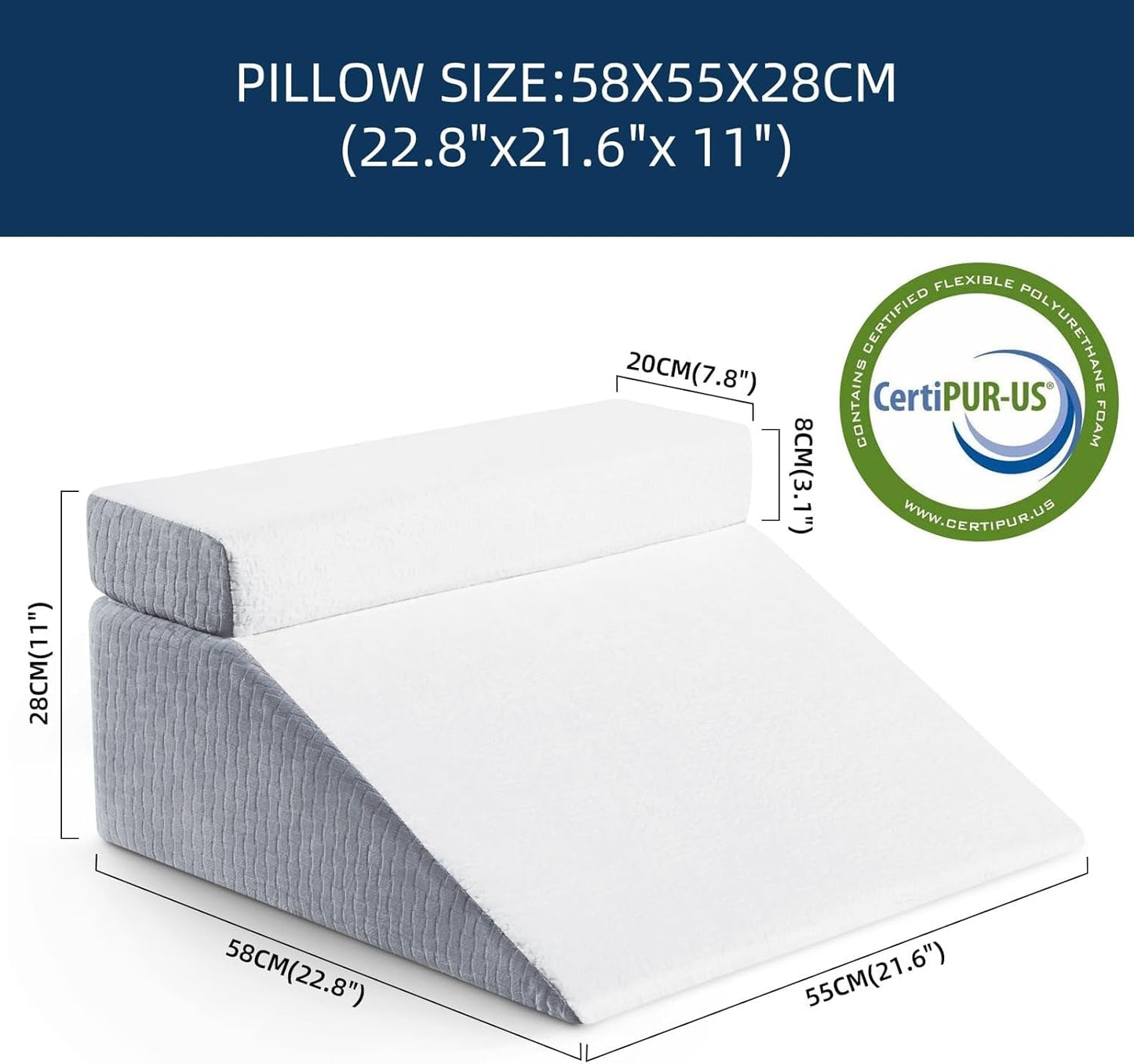 Almohada de lectura y almohada elevadora de piernas de plumas, almohada de espuma viscoelástica para cuello, espalda y piernas, almohada multifuncional desmontable para cama, sofá, sentarse, dormir y descansar, 58x55x28cm