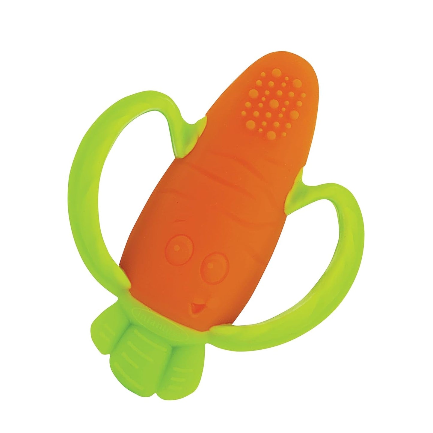 Infantino Lil' Nibbles, Mordedor de silicona texturizada, juguete mordedor para bebé sin BPA, suave, fácil de sostener, estimulación sensorial para bebés, zanahoria