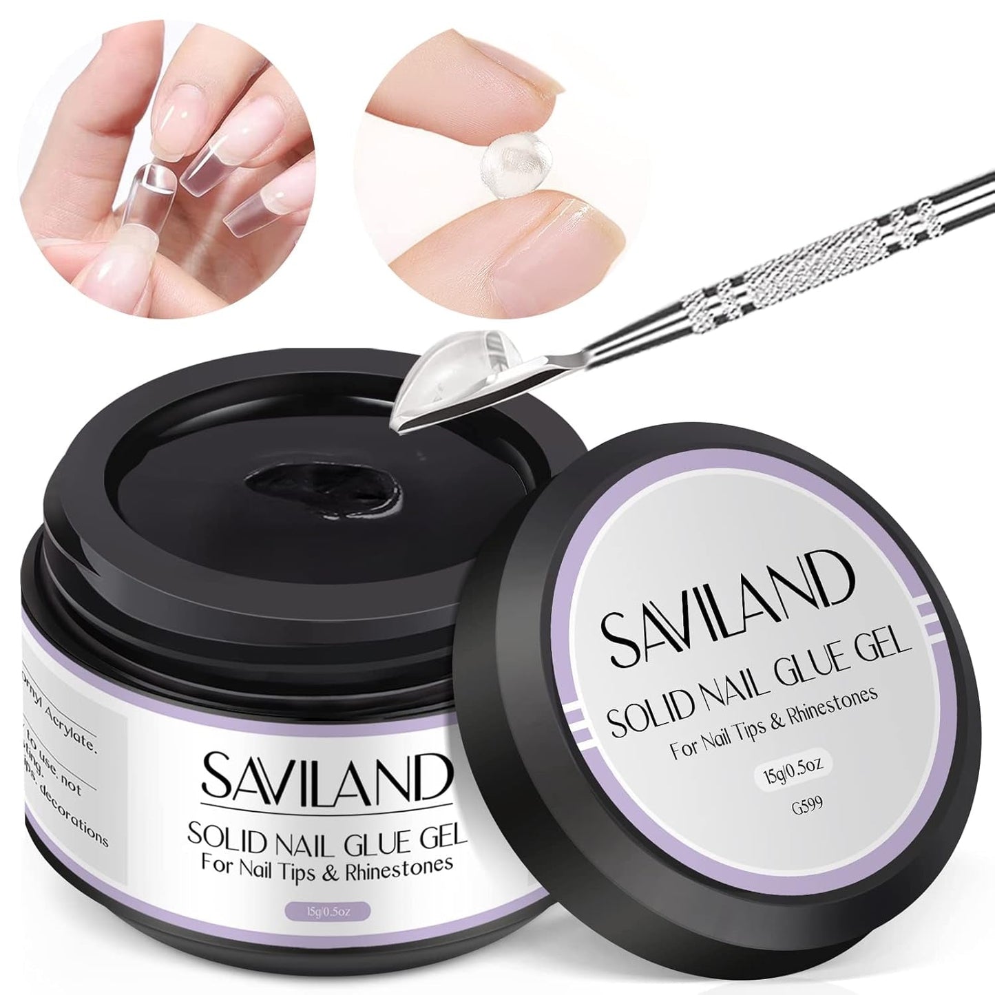 Pegamento sólido para puntas de uñas Saviland: 2 piezas 15G Pegamento para uñas artificiales Pegamento extra fuerte Presione en las uñas Pegamento UV Gel Pegamento para uñas para mujeres Salón en casa DIY Lámpara UV/LED curada