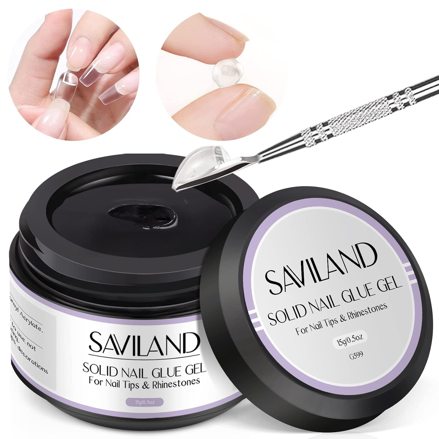 Pegamento sólido para puntas de uñas Saviland: 2 piezas 15G Pegamento para uñas artificiales Pegamento extra fuerte Presione en las uñas Pegamento UV Gel Pegamento para uñas para mujeres Salón en casa DIY Lámpara UV/LED curada