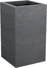 Jardinera Volcania Up, cuadrada, alta, 36 l, aspecto piedra, pared simple, depósito de agua, 29,5 x 29,5 x 49,5 cm, gris antracita