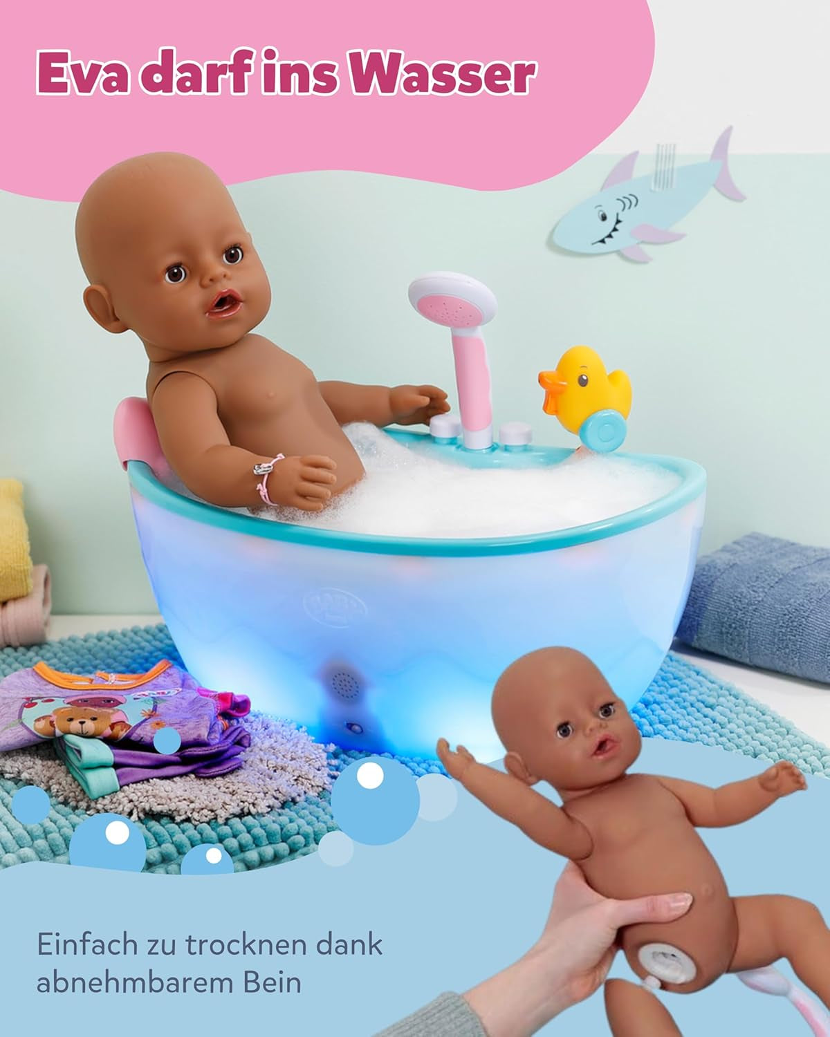 BABY Born Eva - muñeca bebé 43 cm - 10 funciones incluidos accesorios y colchón - Funciona completamente sin pilas - Apto para niños a partir de 3 años