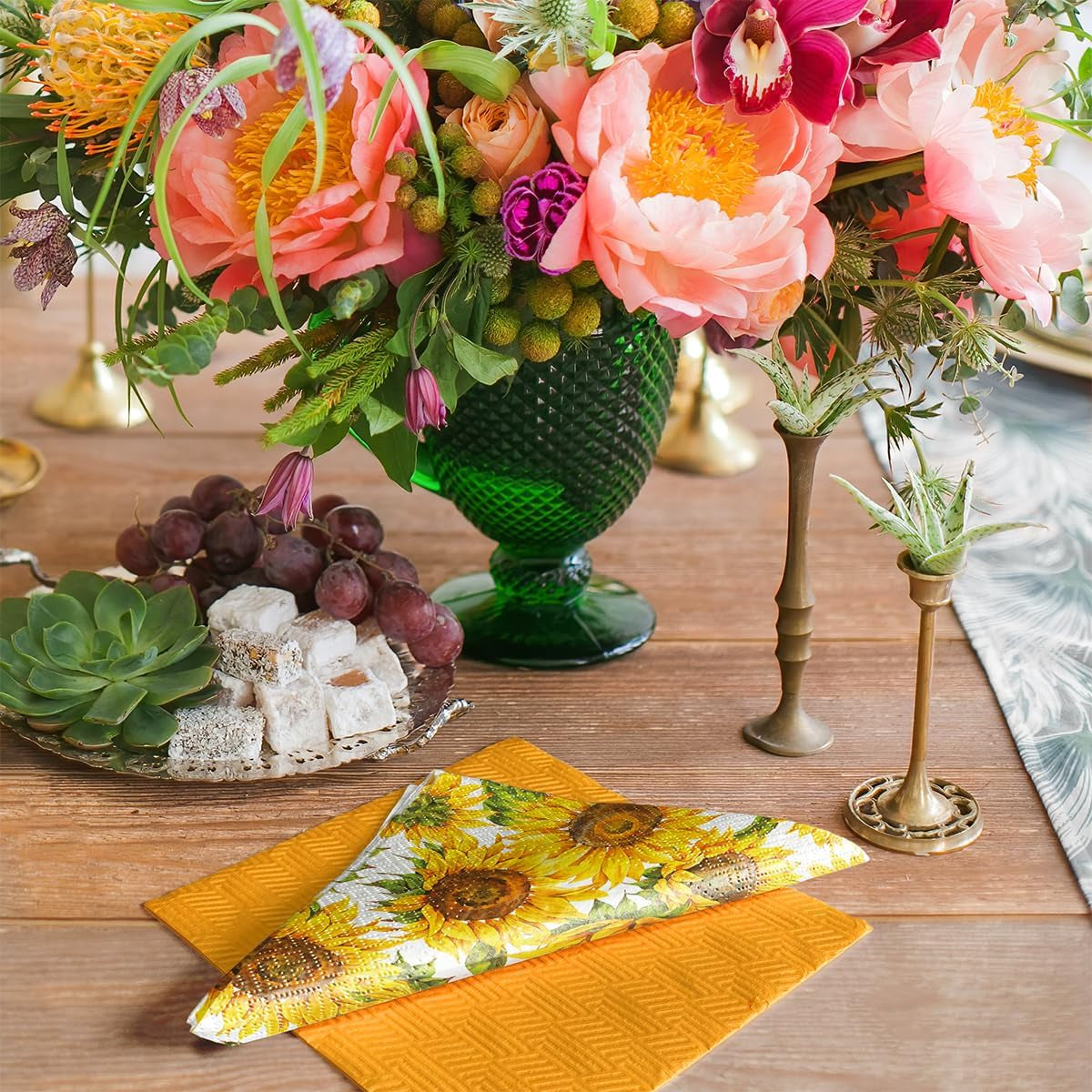 PAW - Servilletas de 3 capas (33 x 33 cm) I 20 piezas I Perfectas para cumpleaños, fiestas, fechas I Decoración de mesa de otoño I Servilletas de papel de colores - Pétalos amarillos de girasol I Girasol bailando