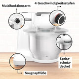 Bosch Küchenmaschine Serie 2 MUMS2EW00, Edelstahl-Schüssel 3.8 L, Planetenrührwerk, Knethaken, Schlag-, Rührbesen Edelstahl, 4 Arbeitsstufen, Durch Options Zubehör Erweiterbar, 700W, Weiß Kitchen Naty Shop