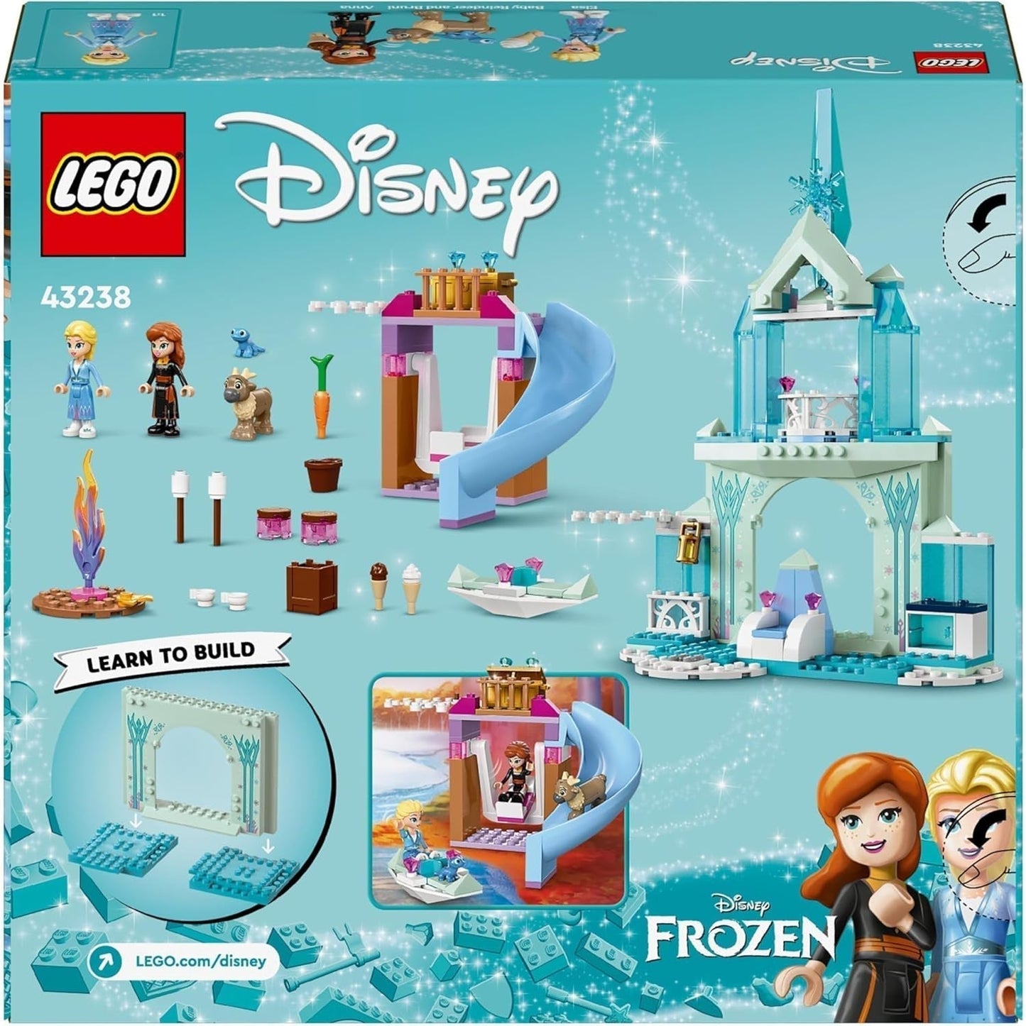 LEGO Disney Frozen Palacio de Hielo de Elsa, Castillo de la Reina de Hielo, muñeca de juguete de la Princesa ELSA y Anna, además de 2 figuras de animales, fantástico regalo para niñas y niños de 4 años 43238 Juegos de construcción Besuche den LEGO-Store