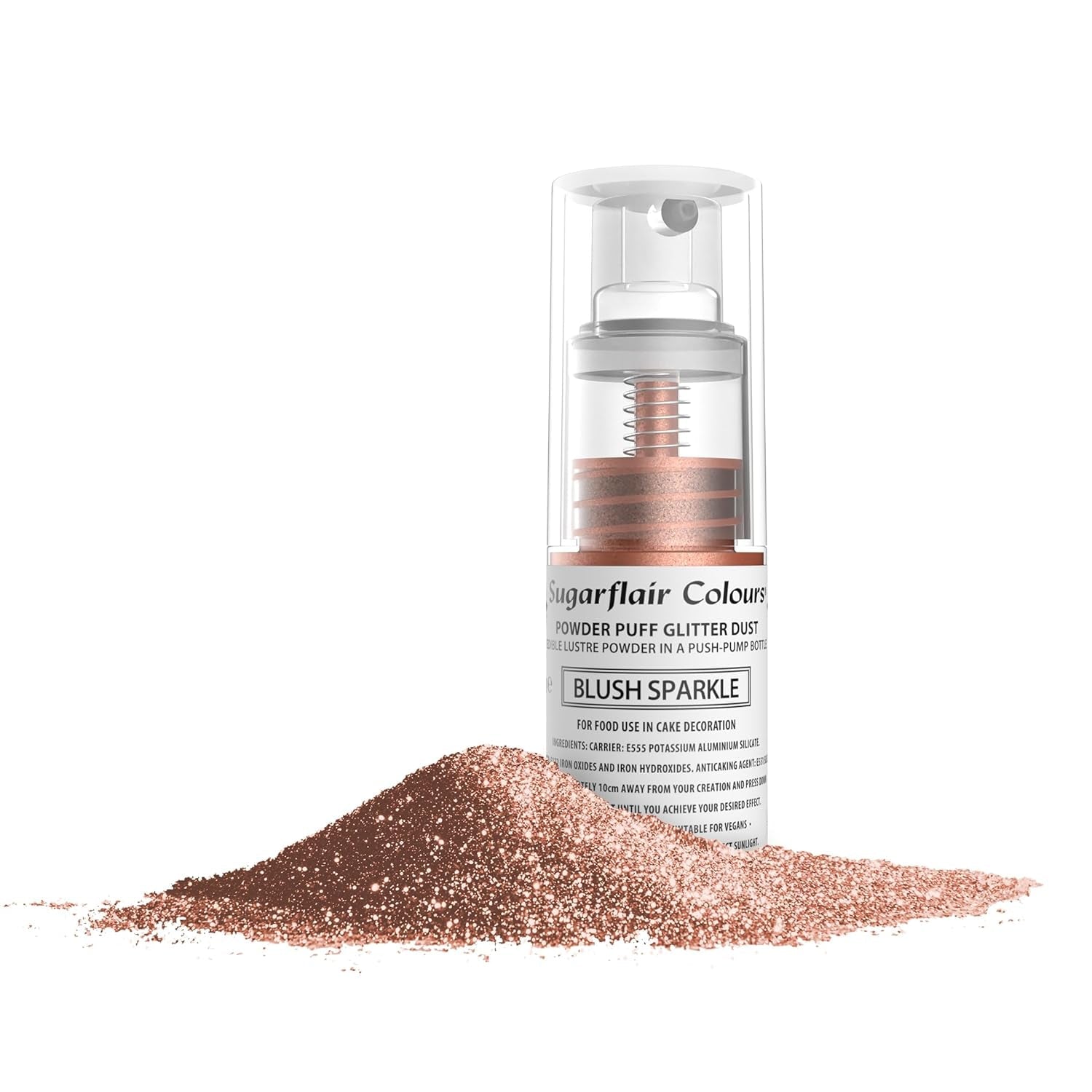 Sugarflair Pump Powder Spray, Glitter, Blush, Glitter - colorante alimentario para pasteles, spray sin aerosol para pasteles, muffins y más - 10 g
