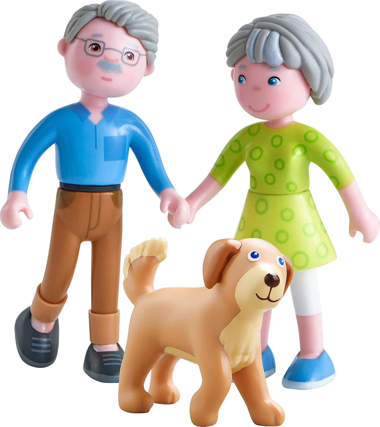HABA 306147 - Little Friends Playset Abuelos, Muñecos y Animales Flexibles a partir de 3 años, Multicolor