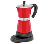 Cafetera espresso Cilio Classico para 6 tazas | eléctrico 480W | Ø 11,5 cm Alto: 25 cm | aluminio | rojo | placa integrada | con función de retención de calor y filtro reductor | para viajar o acampar