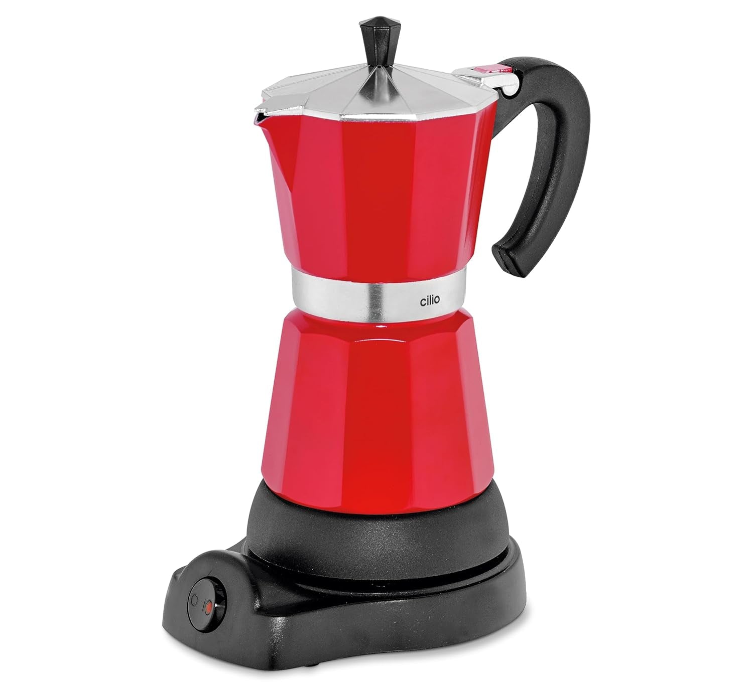 Cafetera espresso Cilio Classico para 6 tazas | eléctrico 480W | Ø 11,5 cm Alto: 25 cm | aluminio | rojo | placa integrada | con función de retención de calor y filtro reductor | para viajar o acampar