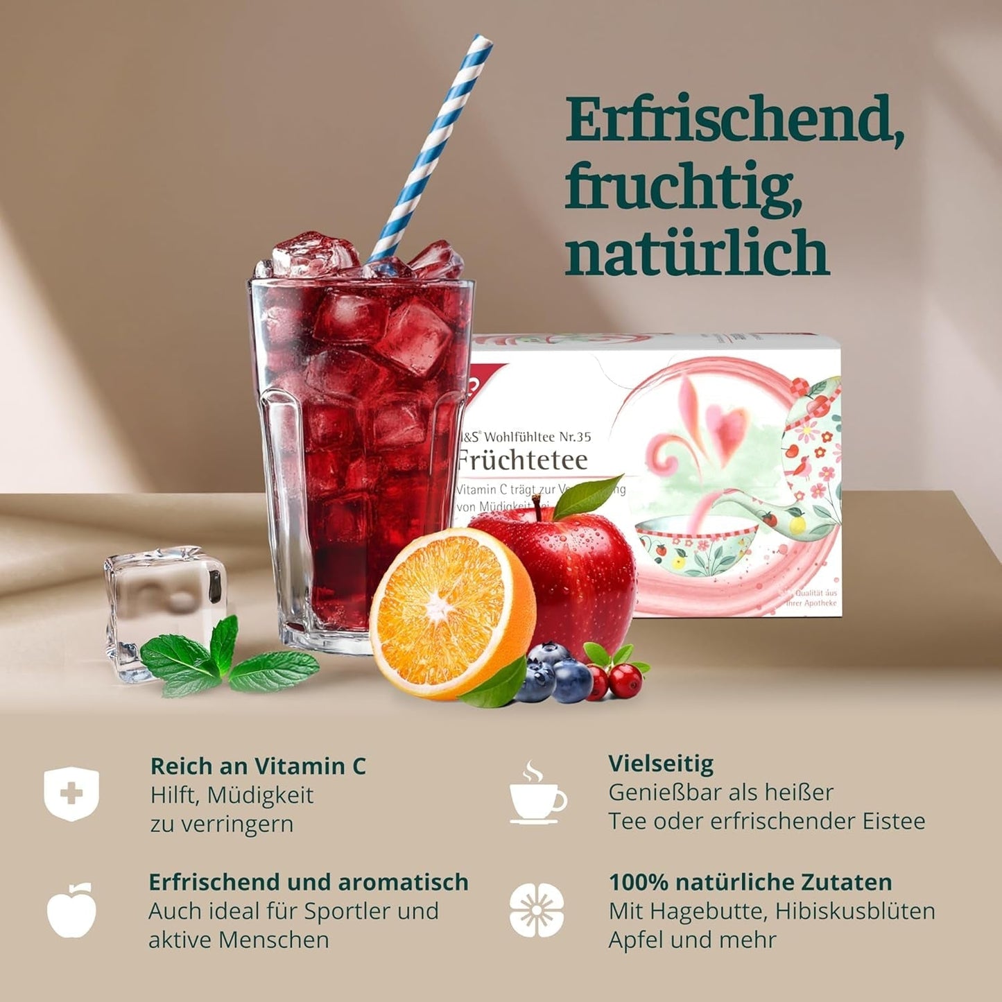 Té de frutas con vitamina C de H&S: mezcla de té de frutas refrescante y sabrosa, 20 x 2,7 g