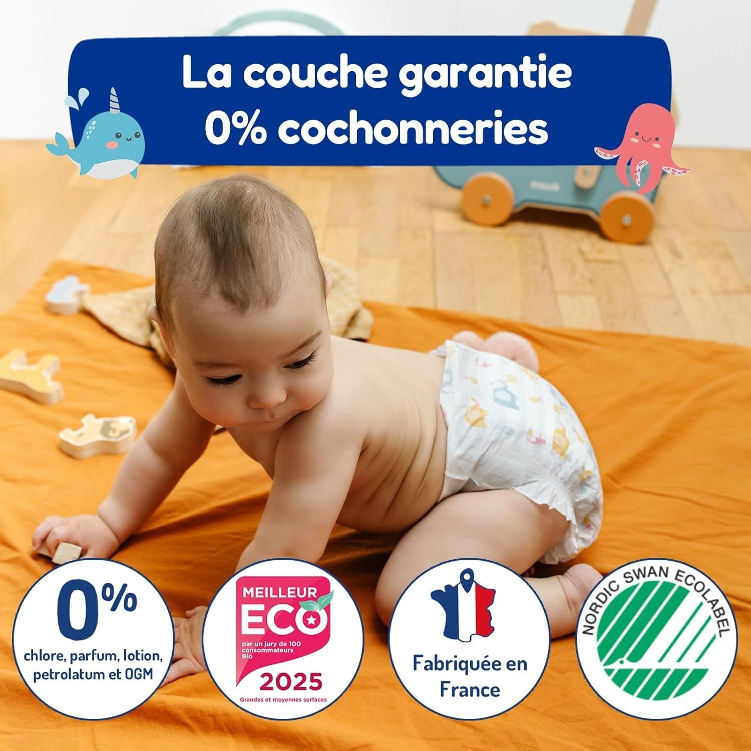 - Tamaño de pañal 4+ 9-20 kg – Ökologische Babywaidern – natürliche Babypflege, hypoallergen, ohne Parfüm und auslaufsicher – hermestellung in Frankreich – 126 pañales desechables – 1 mes