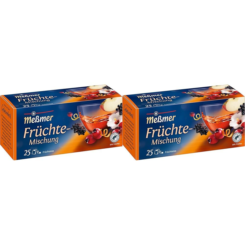 Mezcla de frutas Meßmer | 25 bolsitas de té | Vegano | Sin gluten | Sin lactosa (paquete de 2)