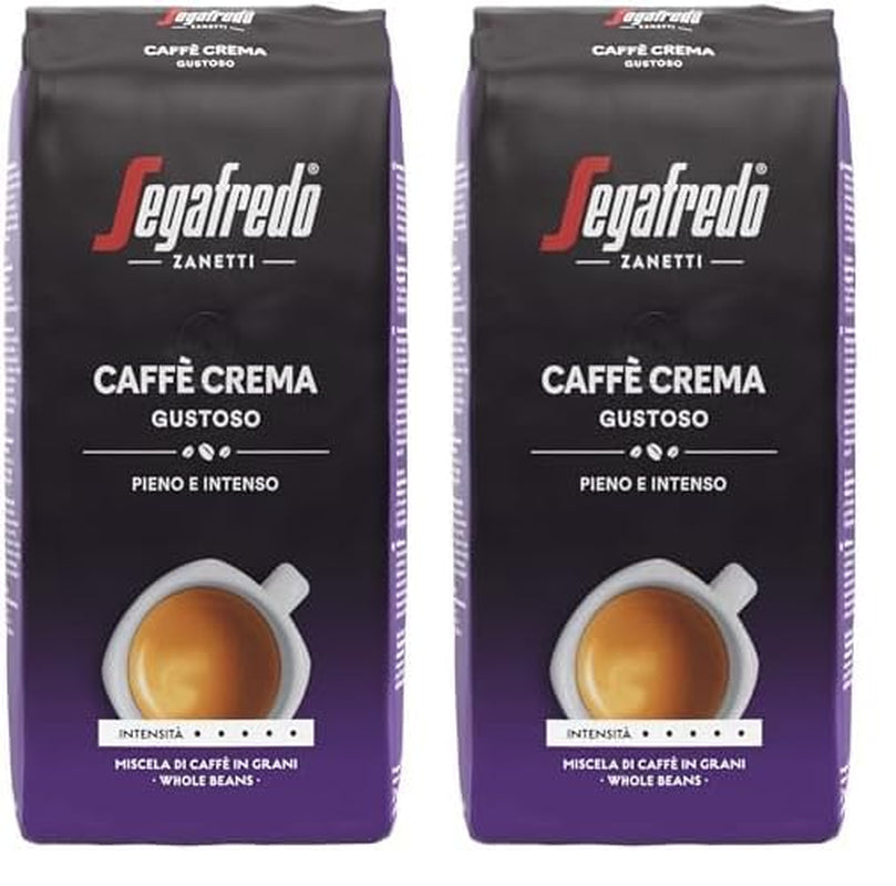 Segafredo Zanetti Caffè Crema Gustoso - Grano Entero (Pack de 1 kg) - Apto para Caffè Crema - Café en grano de tostado largo y oscuro, sabor pleno e intenso (Pack de 2)