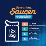 Felix Sensations Sauces Comida húmeda para gatos, mezcla de pescado variada, paquete de 6 (6 x 12 sobres de 85 g cada uno)