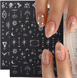 Pegatinas de uñas metálicas plateadas 3D, pegatinas de uñas para mujeres, estrella, luna, sol, láminas para uñas, pegatinas autoadhesivas, pegatinas de uñas de mariposa, pegatinas de uñas, accesorios de diseño de uñas, 8 piezas