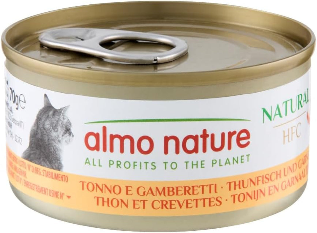 Almo Nature HFC Comida húmeda natural para gatos - Atún y camarones, paquete de 24 (24 x 70 g)