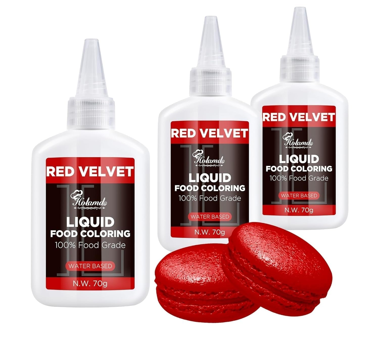 Colorante alimentario líquido, colorante alimentario de terciopelo rojo para hornear pasteles, macarrones, galletas, colorante alimentario para decoración de pasteles, líquido para colorear bebidas (70 g x 3)
