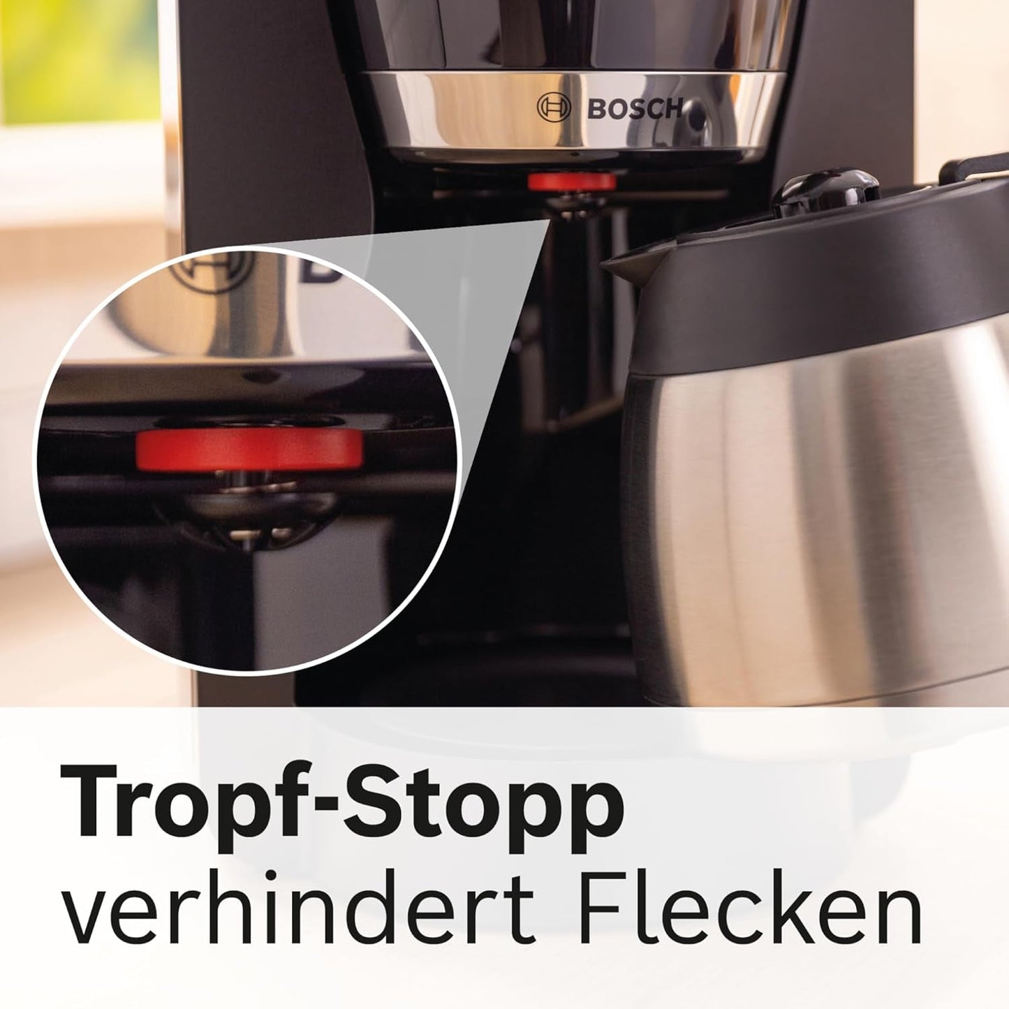Bosch MyMoment TKA6M273 Cafetera espresso con filtro, jarra térmica de 1 litro, 8-12 tazas, sistema antigoteo, portafiltro giratorio, programa de descalcificación, depósito de agua extraíble, 1200 W, negro mate