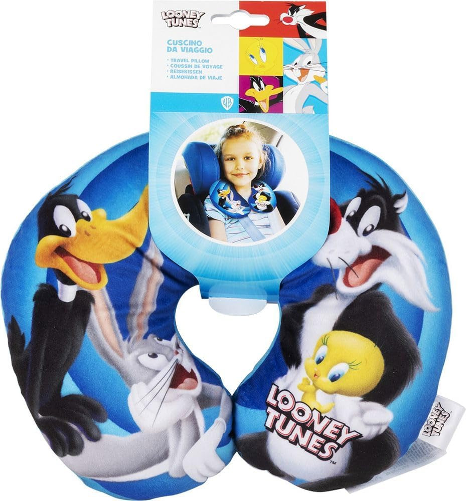 Warner Bros Looney Tunes Almohada Cervical Bebé Niña Suave Coche De Viaje Bugs Bunny Pato Lucas Silvestro Titti Comfort Dibujos Animados Azul Naty Shop Almohadas De Viaje