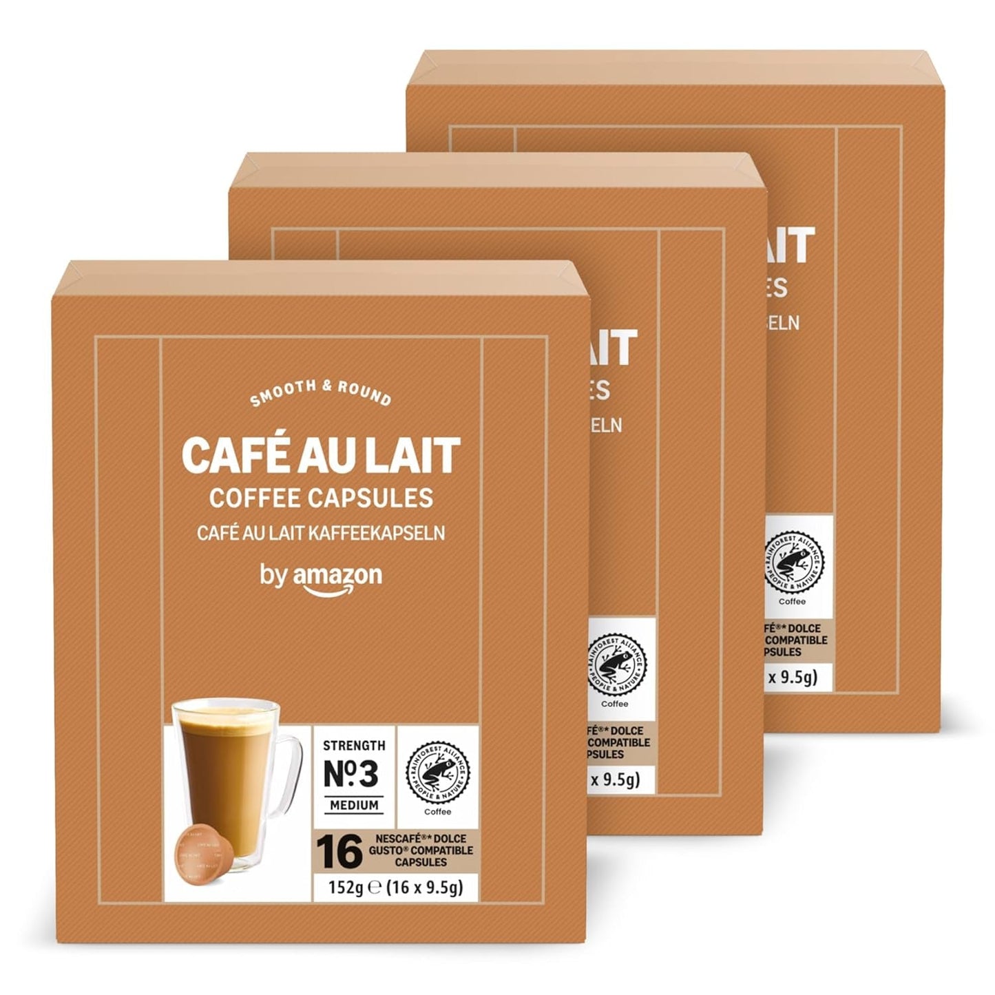 de Amazon Cafe au Lait Dolce Gusto compatible Kaffeekapseln, 48 Kapseln (3 Packungen mit je 16 Stück)