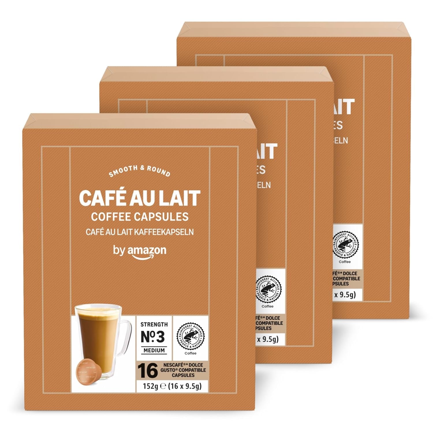 de Amazon Cafe au Lait Dolce Gusto compatible Kaffeekapseln, 48 Kapseln (3 Packungen mit je 16 Stück)