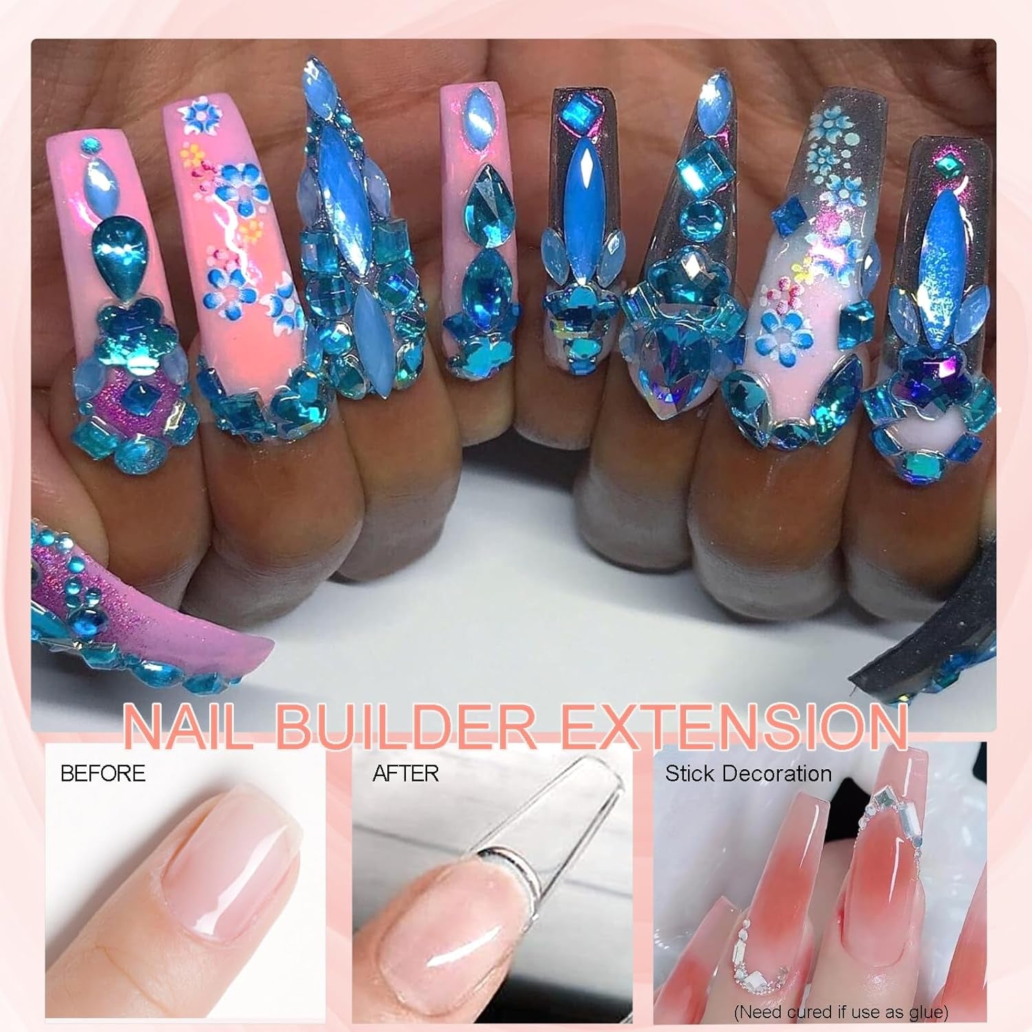 NAILGIL Esmalte de uñas de gel sólido, pegamento de uñas de gel sólido, escultura de arte de uñas 3D con juego de herramientas, salón de bricolaje en casa, transparente 15G