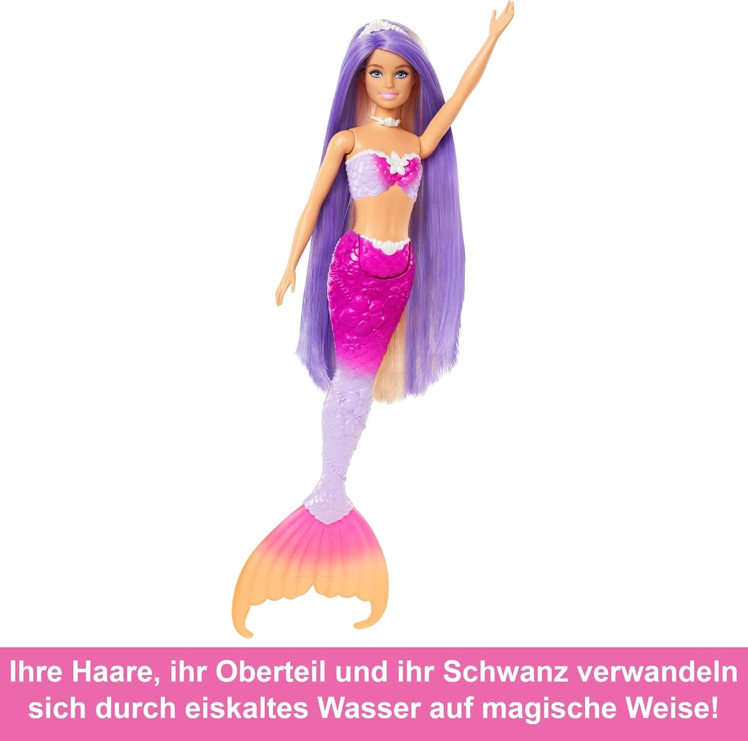 Muñeca BARBIE Sirena - Inspirada en la serie de televisión "Barbie: Magia Oculta" con efecto de cambio de color y accesorios, pelo rosa de 19 cm de largo para peinar, para niños a partir de 3 años, HRP97