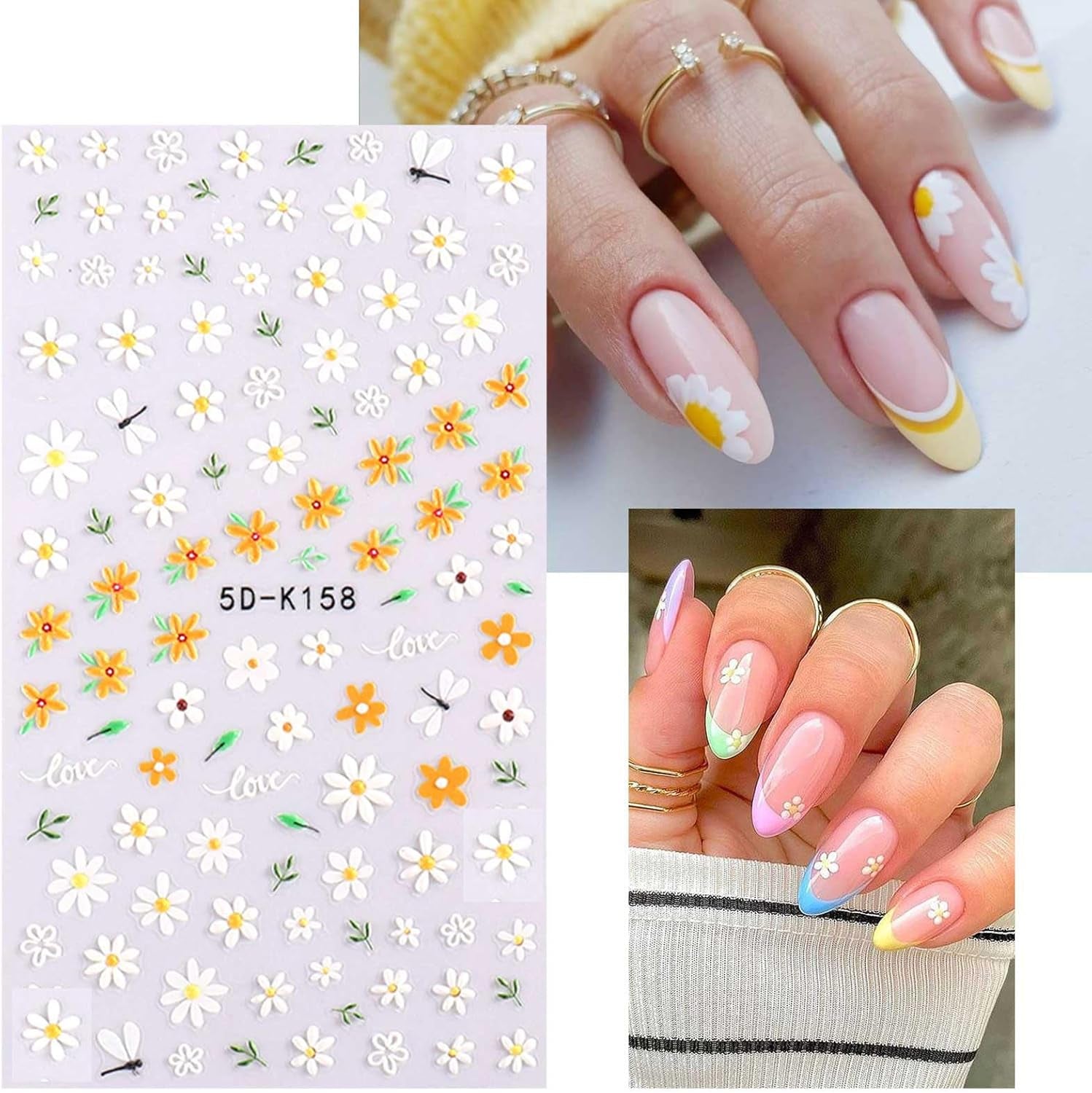 JMEOWIO 3D Nagelsticker Frühling Blumen 5 Blatt Nagelaufkleber 5D Stereoskopisch Selbstklebend Bunte Blüte Nail Art Sticker Decoración Nageldesign Zubehör